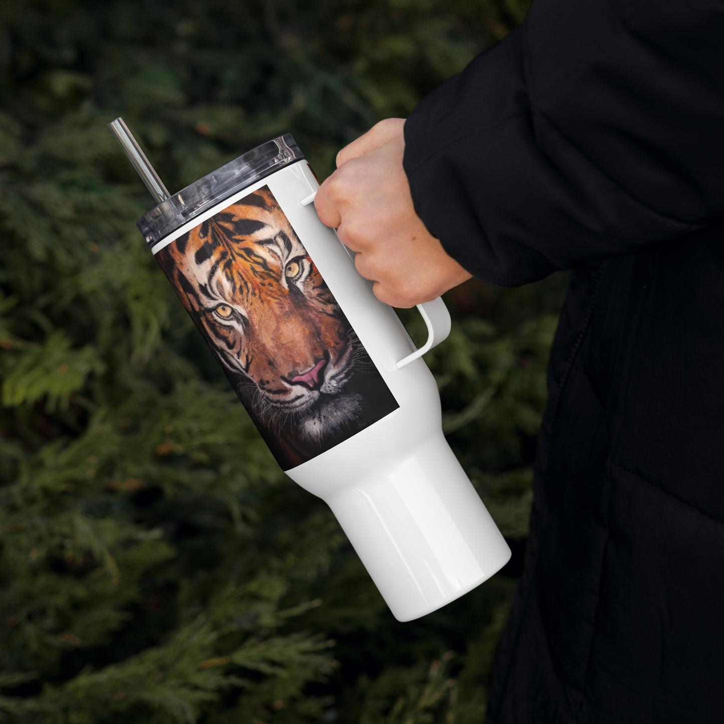 Tiger Travel mug with a handle