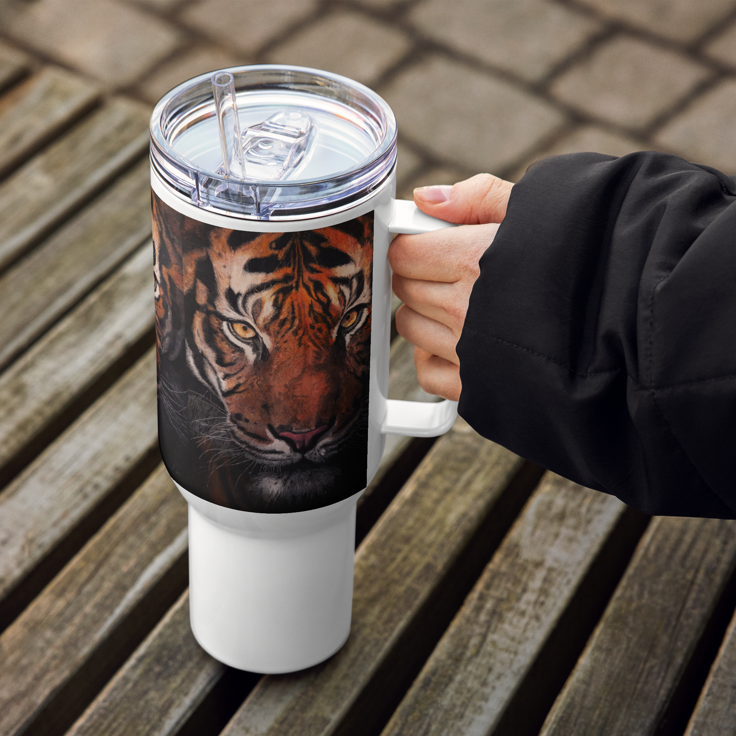 Tiger Travel mug with a handle