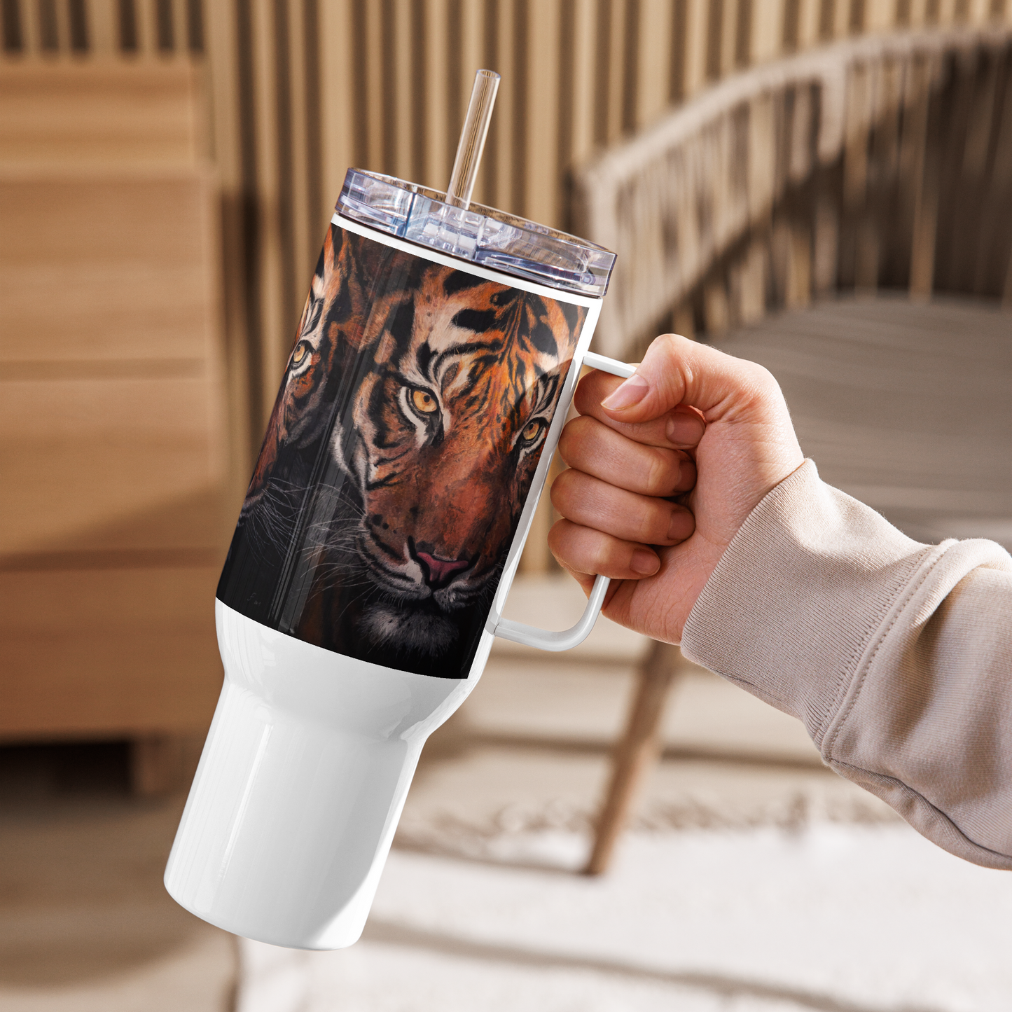 Tiger Travel mug with a handle