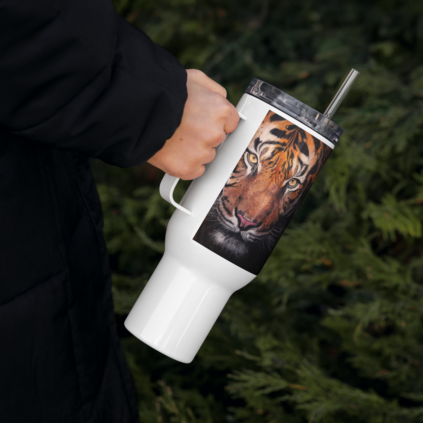 Tiger Travel mug with a handle