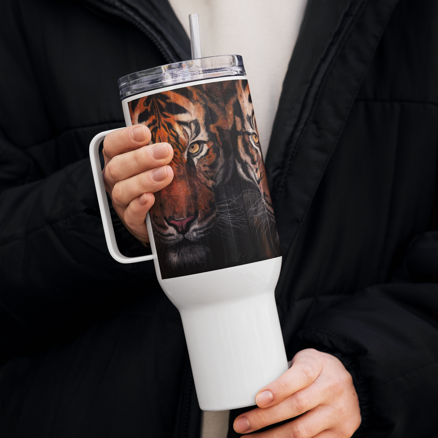 Tiger Travel mug with a handle