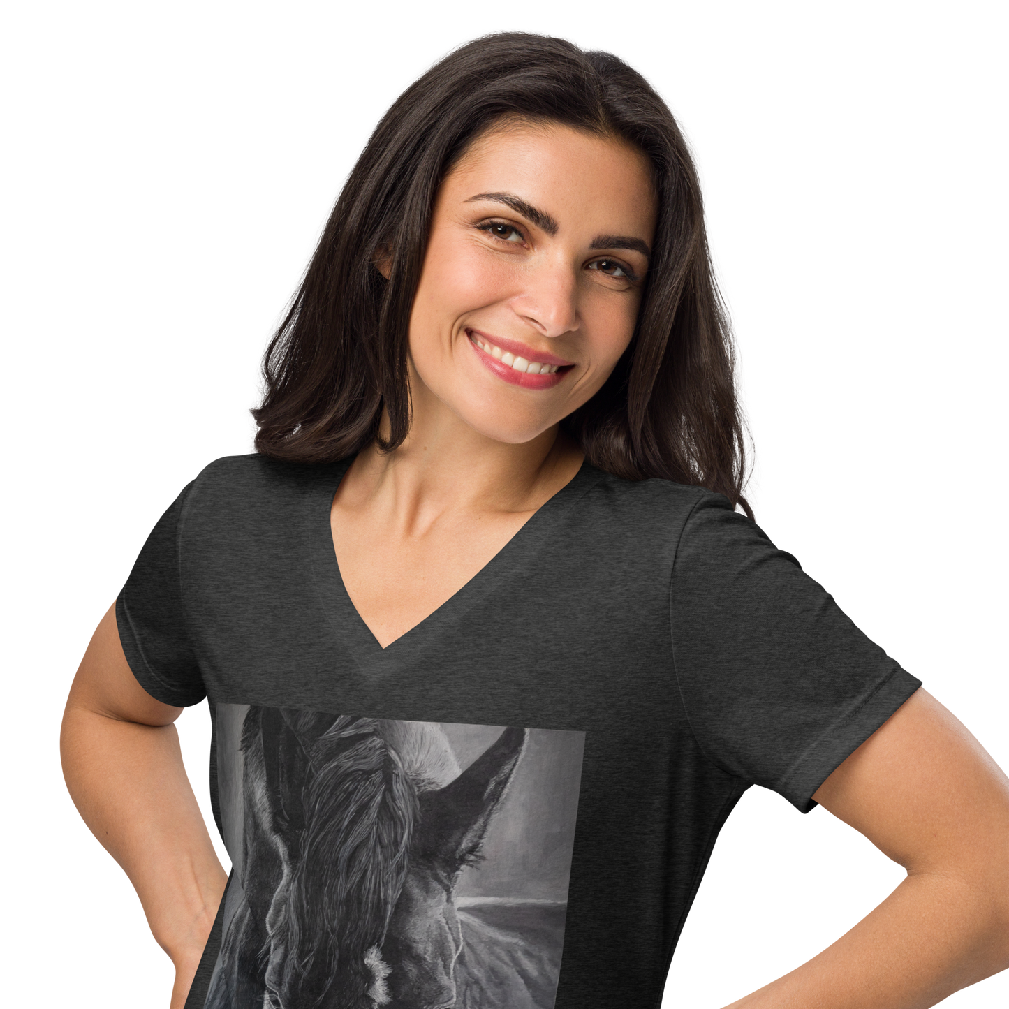 Dark Grey women’s v-neck t-shirt with horse