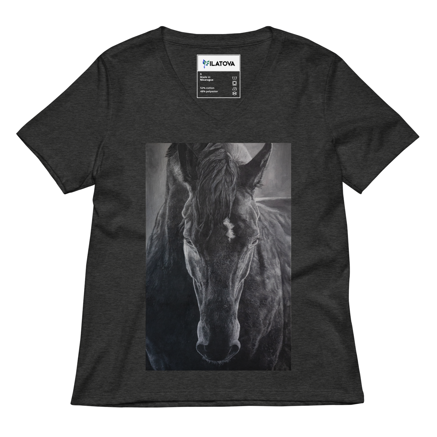 Dark Grey women’s v-neck t-shirt with horse