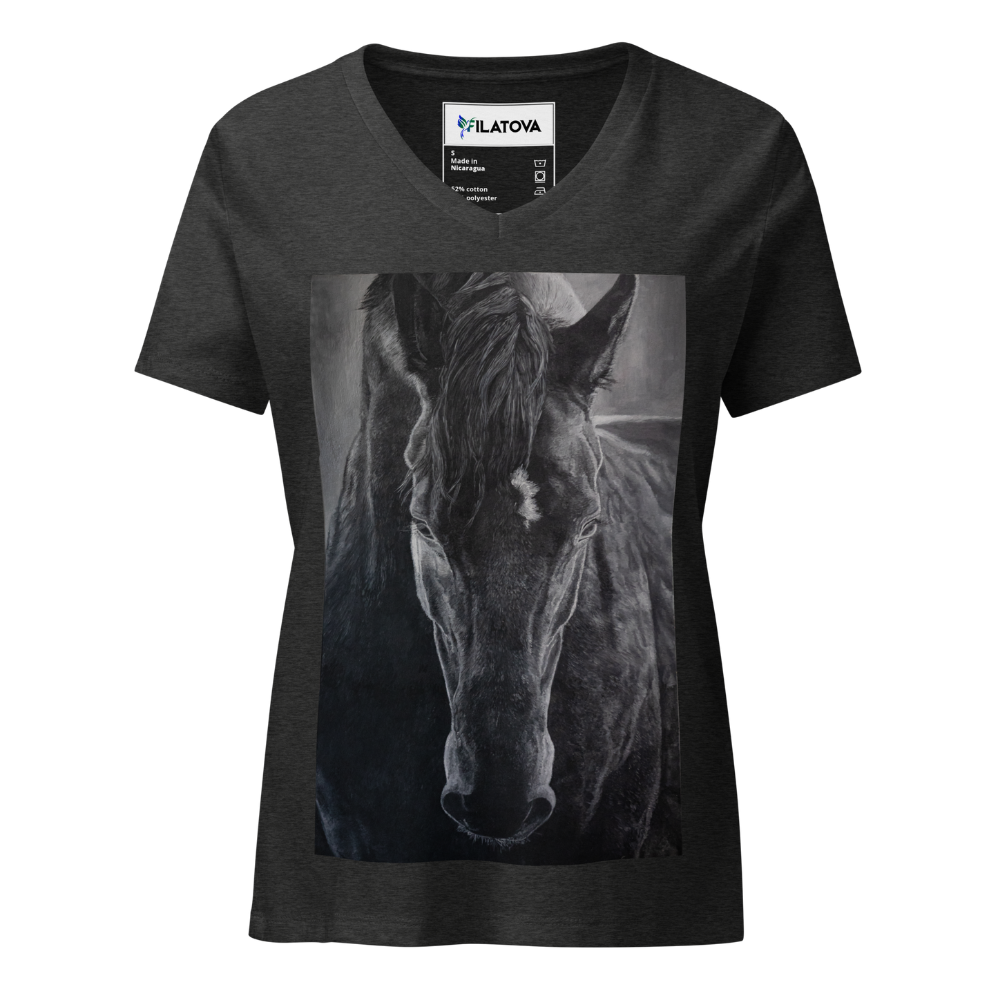 Dark Grey women’s v-neck t-shirt with horse